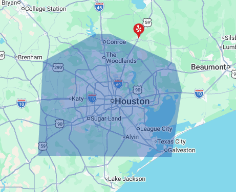 Houston map with highlighted coverage area