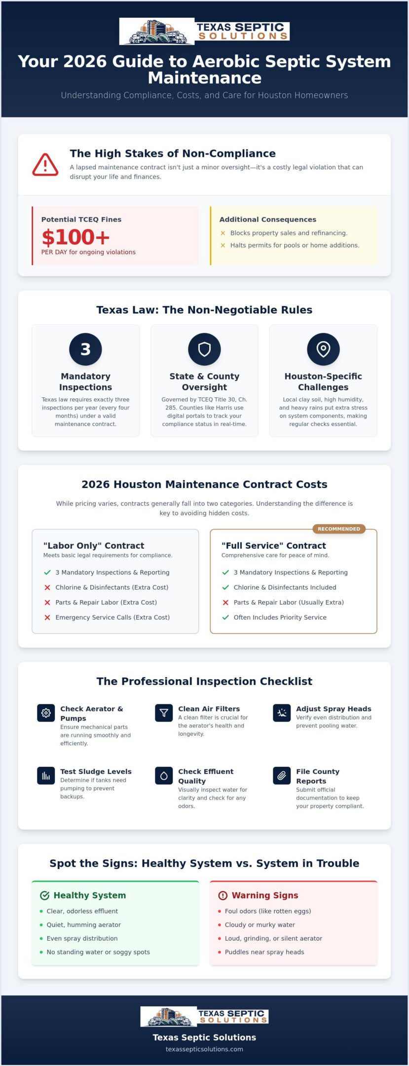 Aerobic Septic System Maintenance Cost in Houston: 2026 Price Guide & Checklist