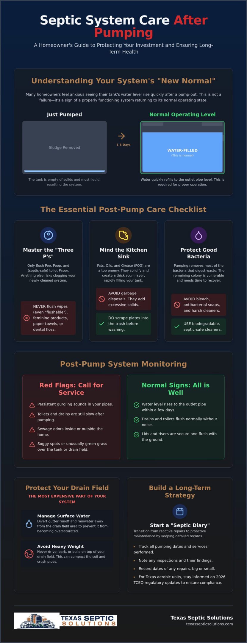 Septic System Care After Pumping: The 2026 Homeowner Checklist