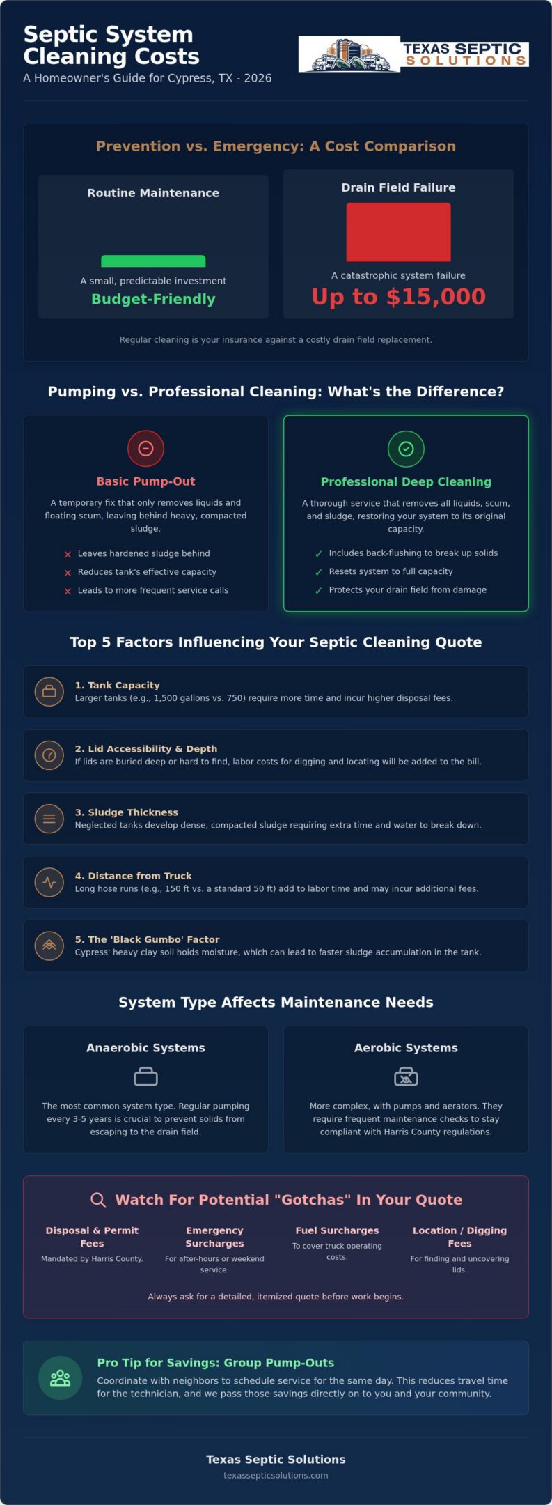 Septic System Cleaning Cost in Cypress: 2026 Homeowner’s Price Guide