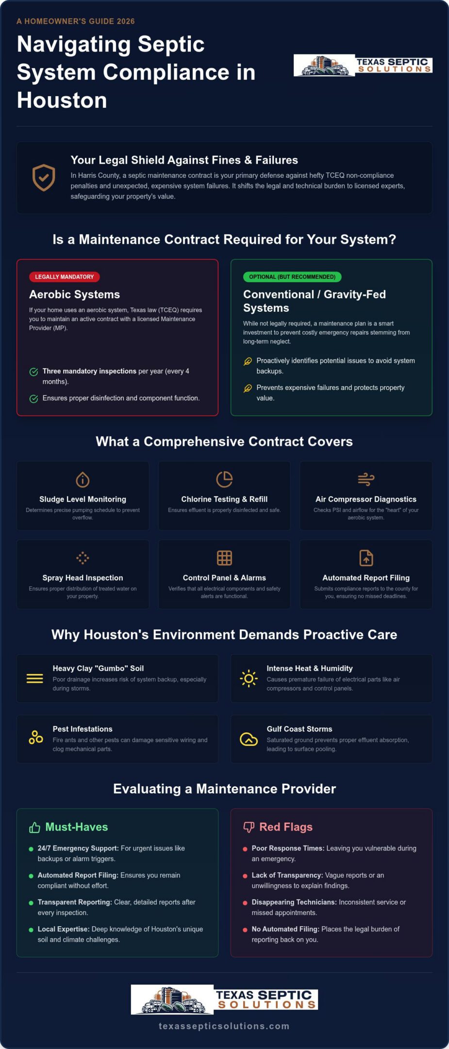 Septic System Maintenance Contract Houston: A 2026 Guide to Compliance and Care