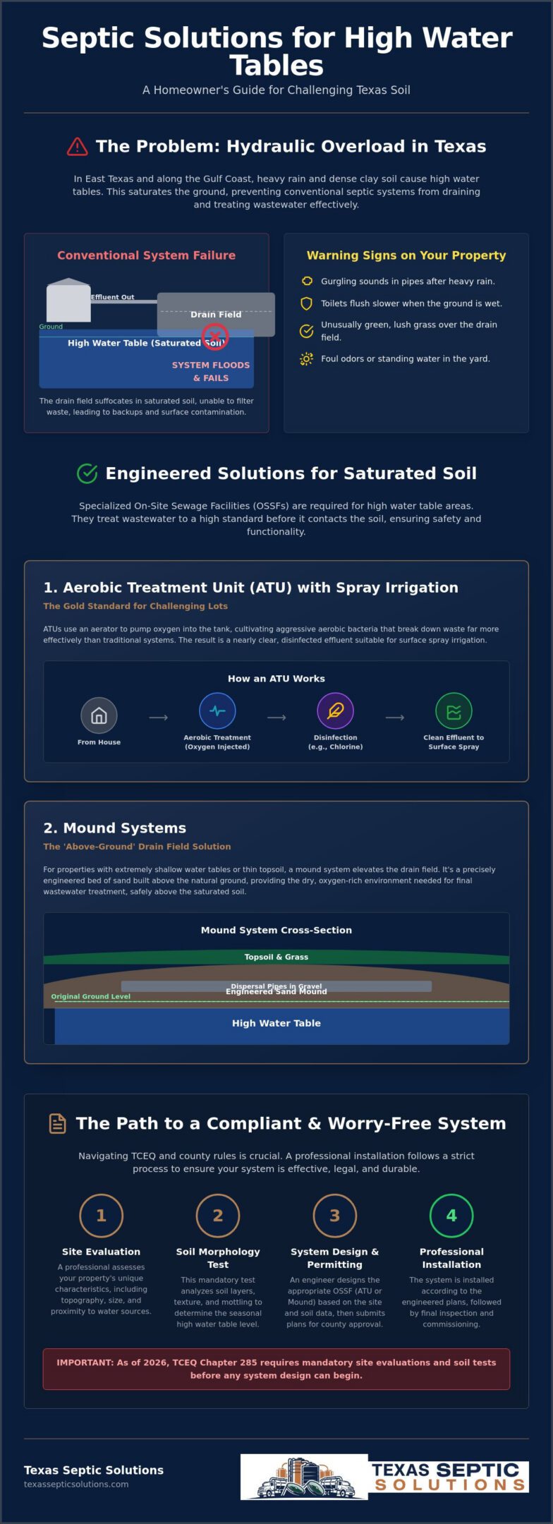 Septic System for High Water Table Areas in Texas: A 2026 Homeowner’s Guide