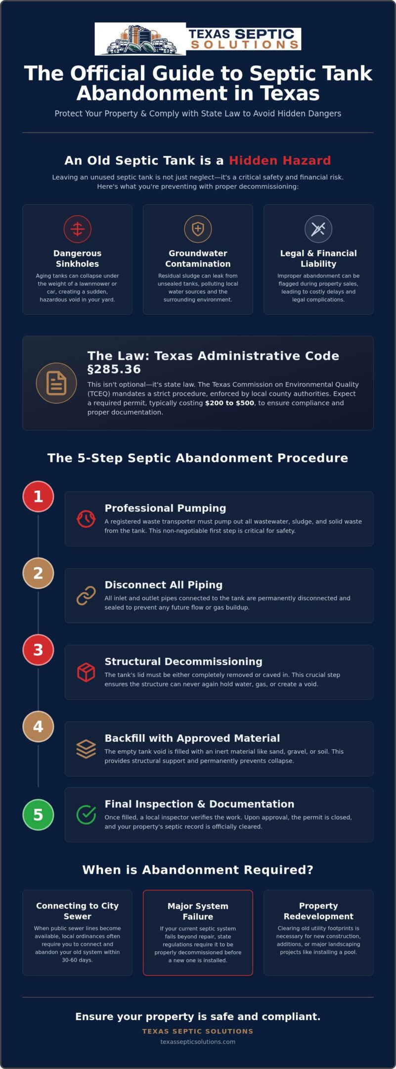 Septic Tank Abandonment Procedure in Texas: A 2026 Homeowner’s Guide