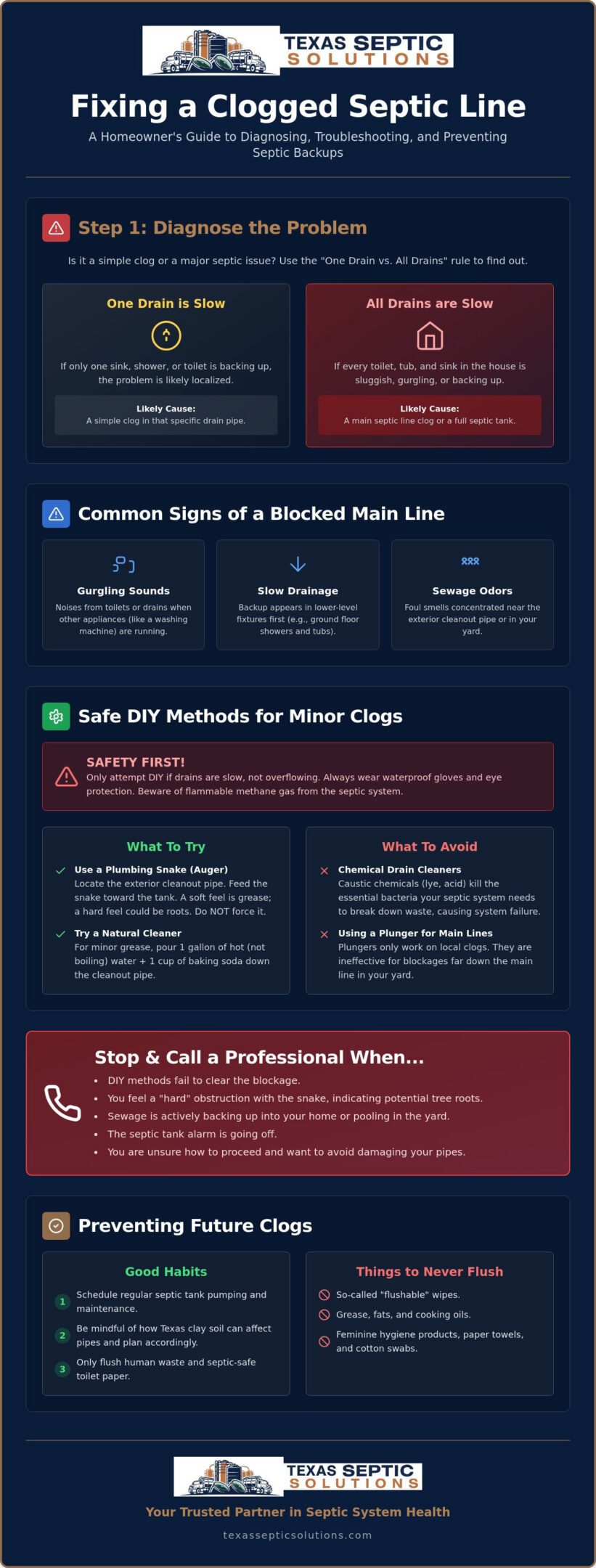 How to Fix a Clogged Septic Line: A Texas Homeowner’s Guide