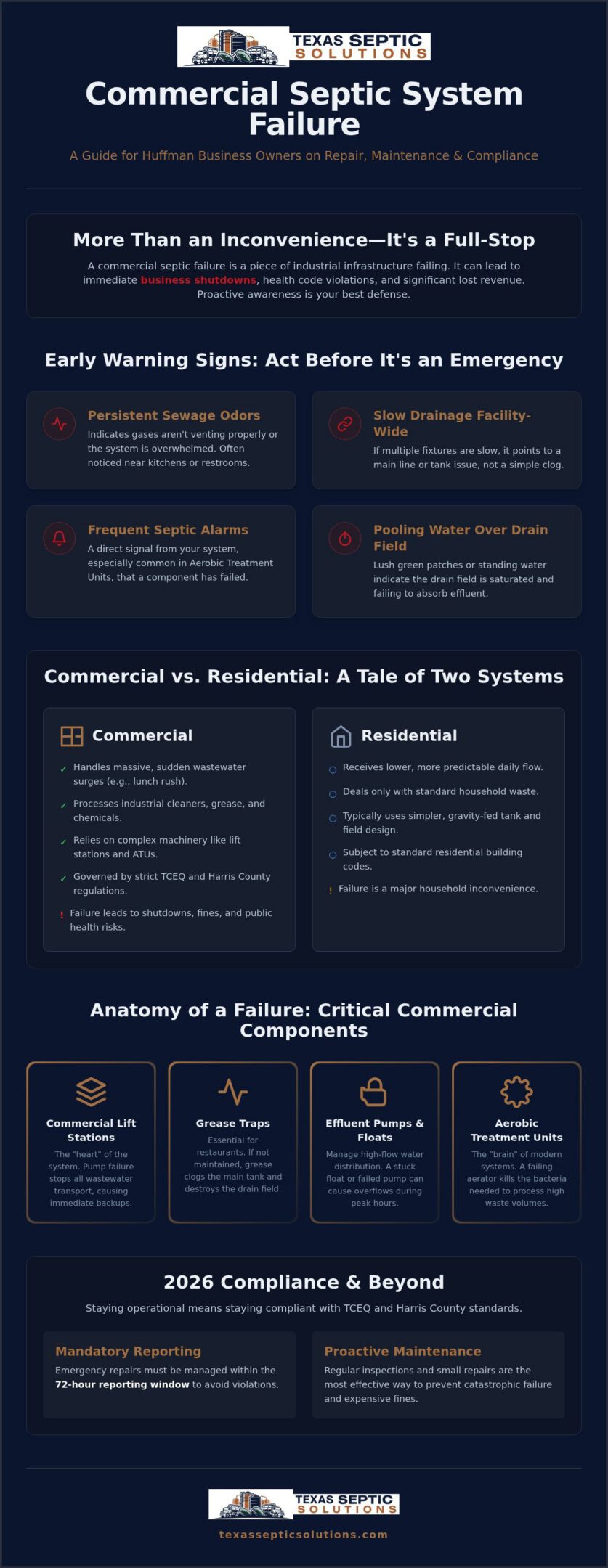 Commercial Septic Repair in Huffman, TX: The 2026 Business Owner’s Guide