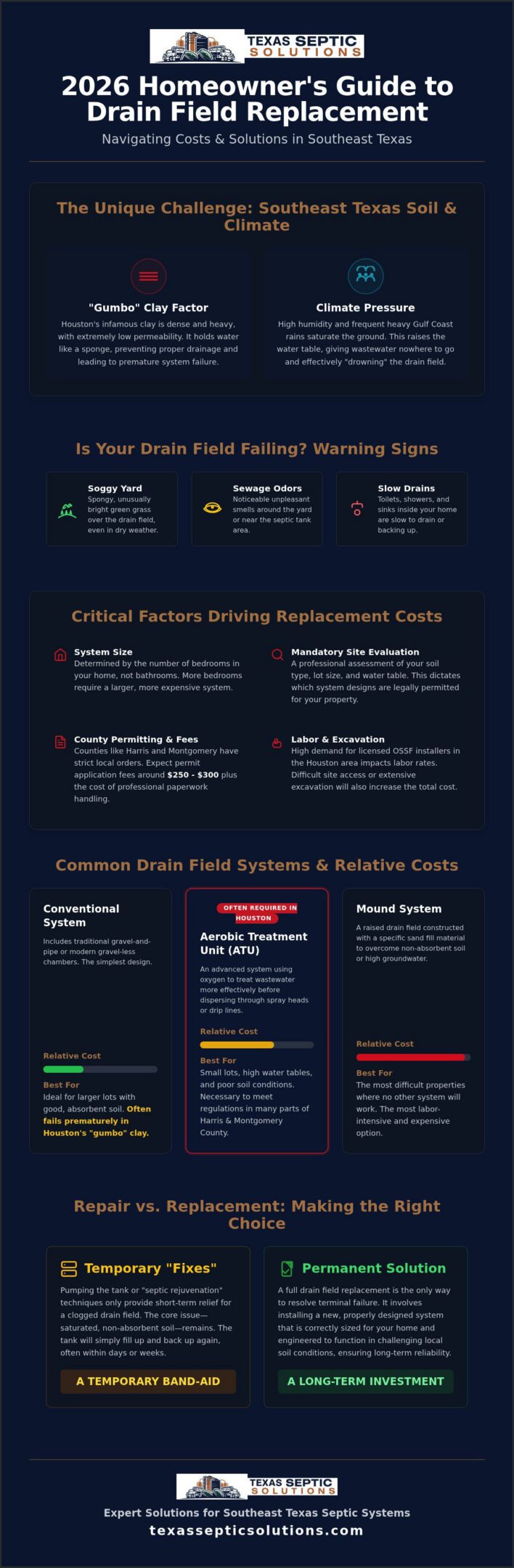 Drain Field Replacement Cost Near Houston: 2026 Homeowner’s Buying Guide