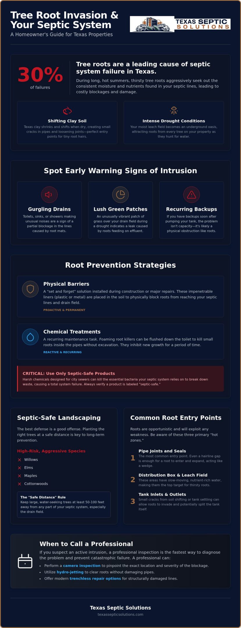 How to Prevent Root Intrusion in Septic Lines: A Texas Homeowner’s Guide