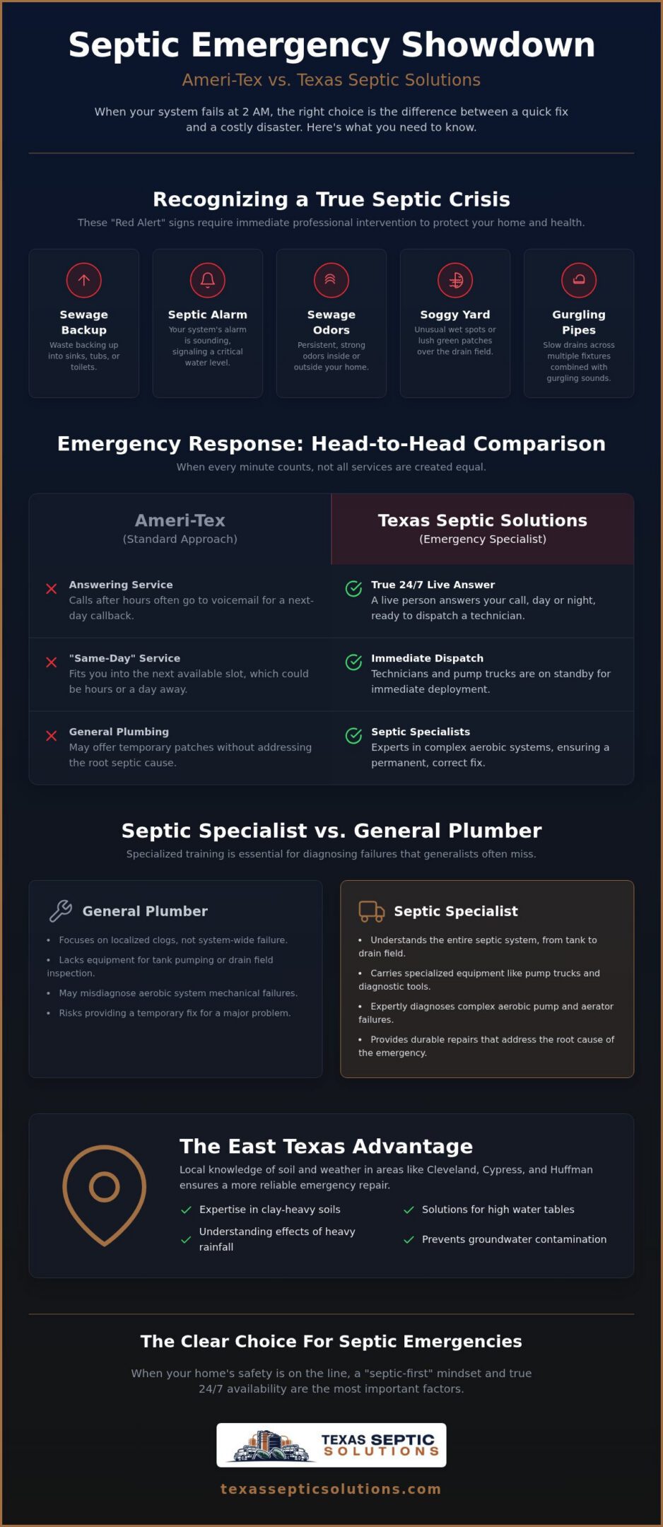 Ameri-Tex Septic vs. Texas Septic Solutions: Which Emergency Service is Faster?