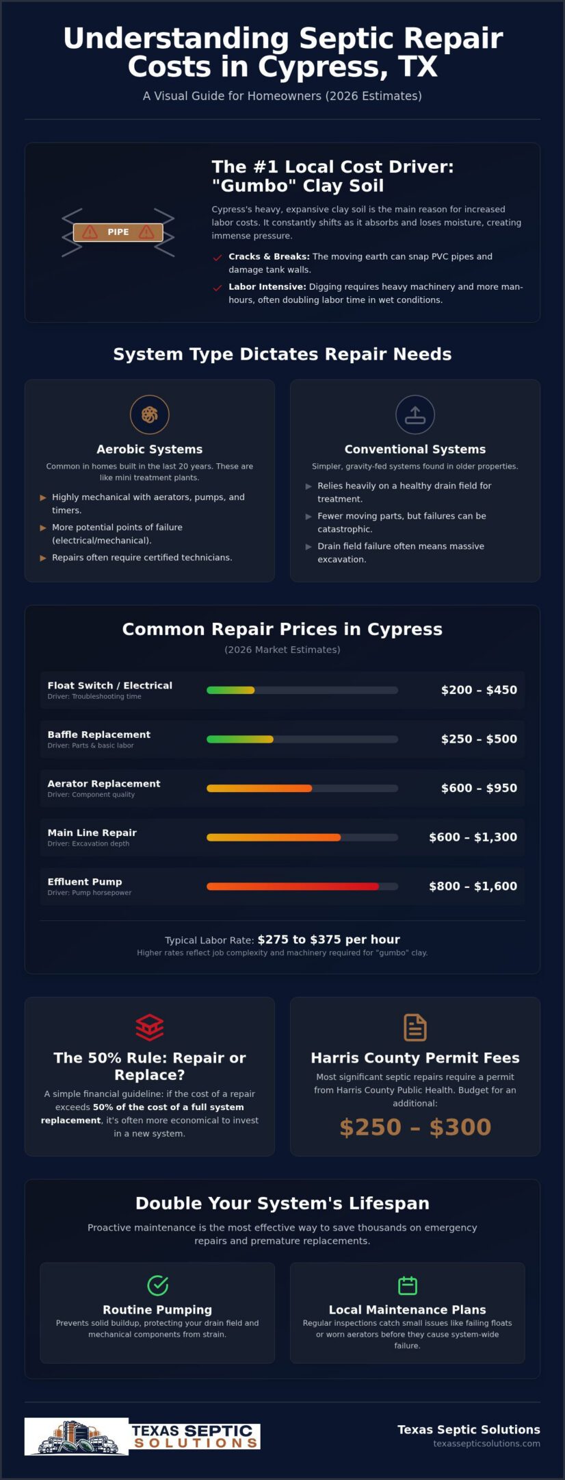 Septic Tank Repair Cost in Cypress, TX: 2026 Price Guide