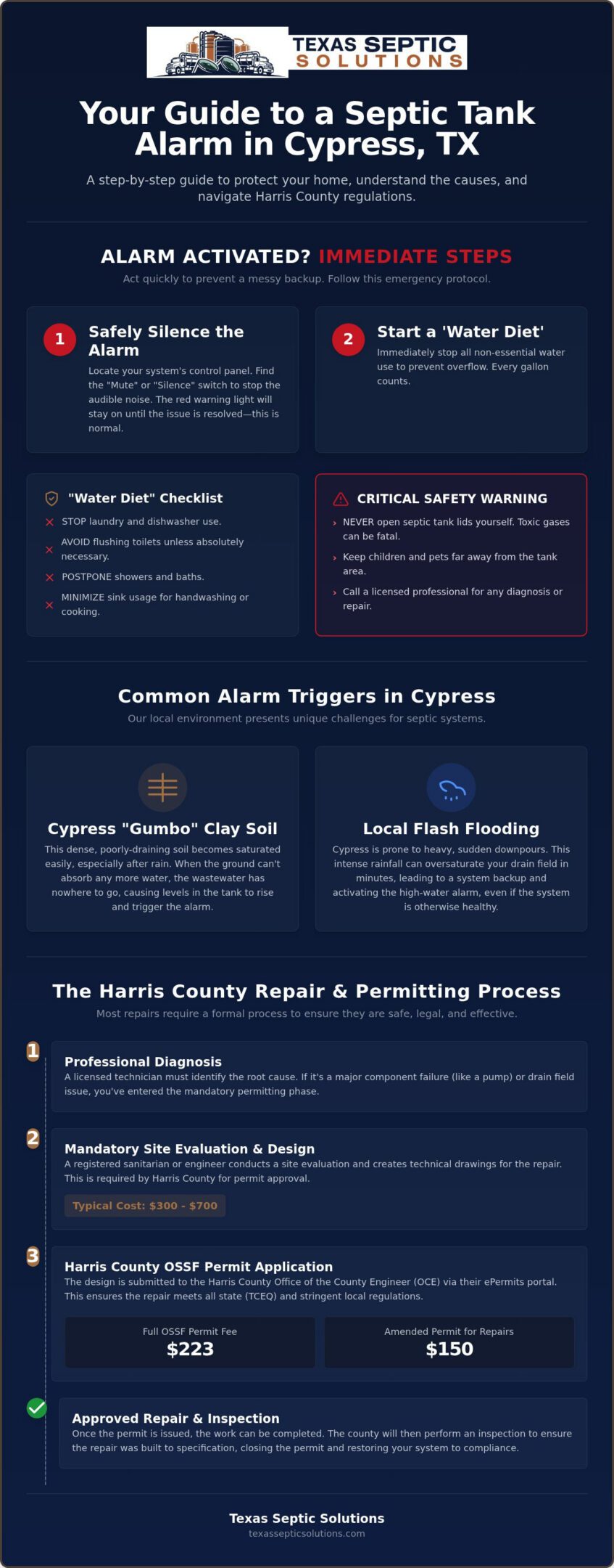 Septic Tank Alarm Going Off in Cypress, TX? 2026 Guide to Repairs & Permits