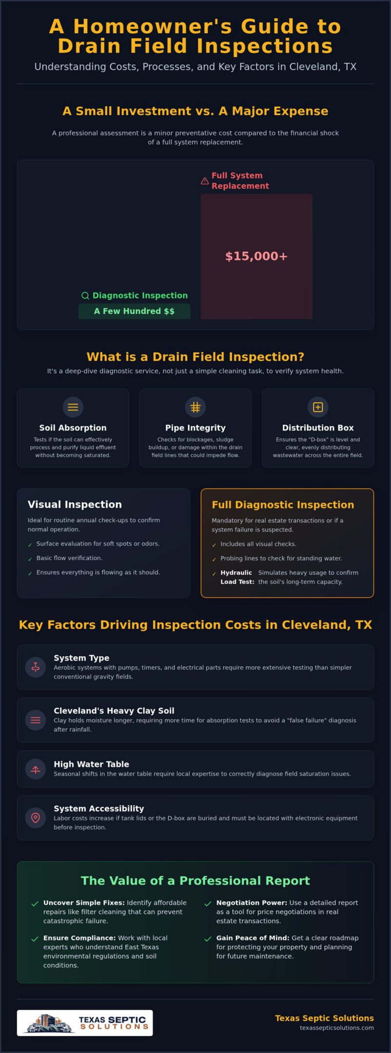 Drain Field Inspection Cost in Cleveland, TX: 2026 Homeowner Guide