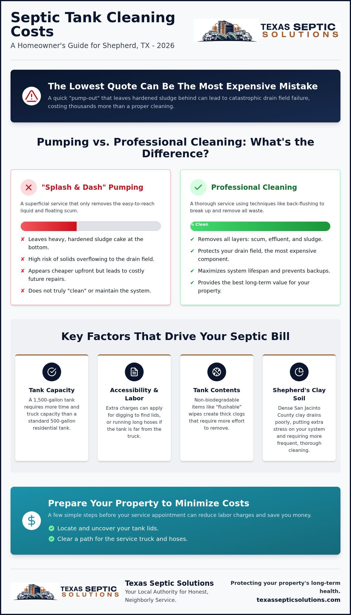 Septic Tank Cleaning Cost in Shepherd, TX: 2026 Homeowner’s Buying Guide