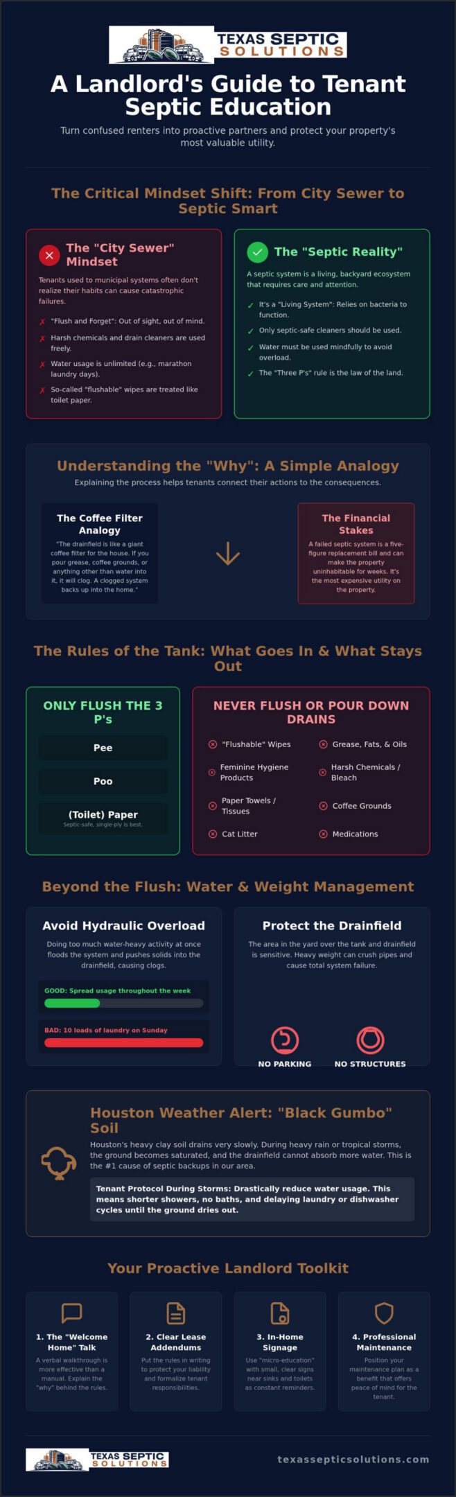 Houston Landlord Guide: Explaining Septic Care to Tenants