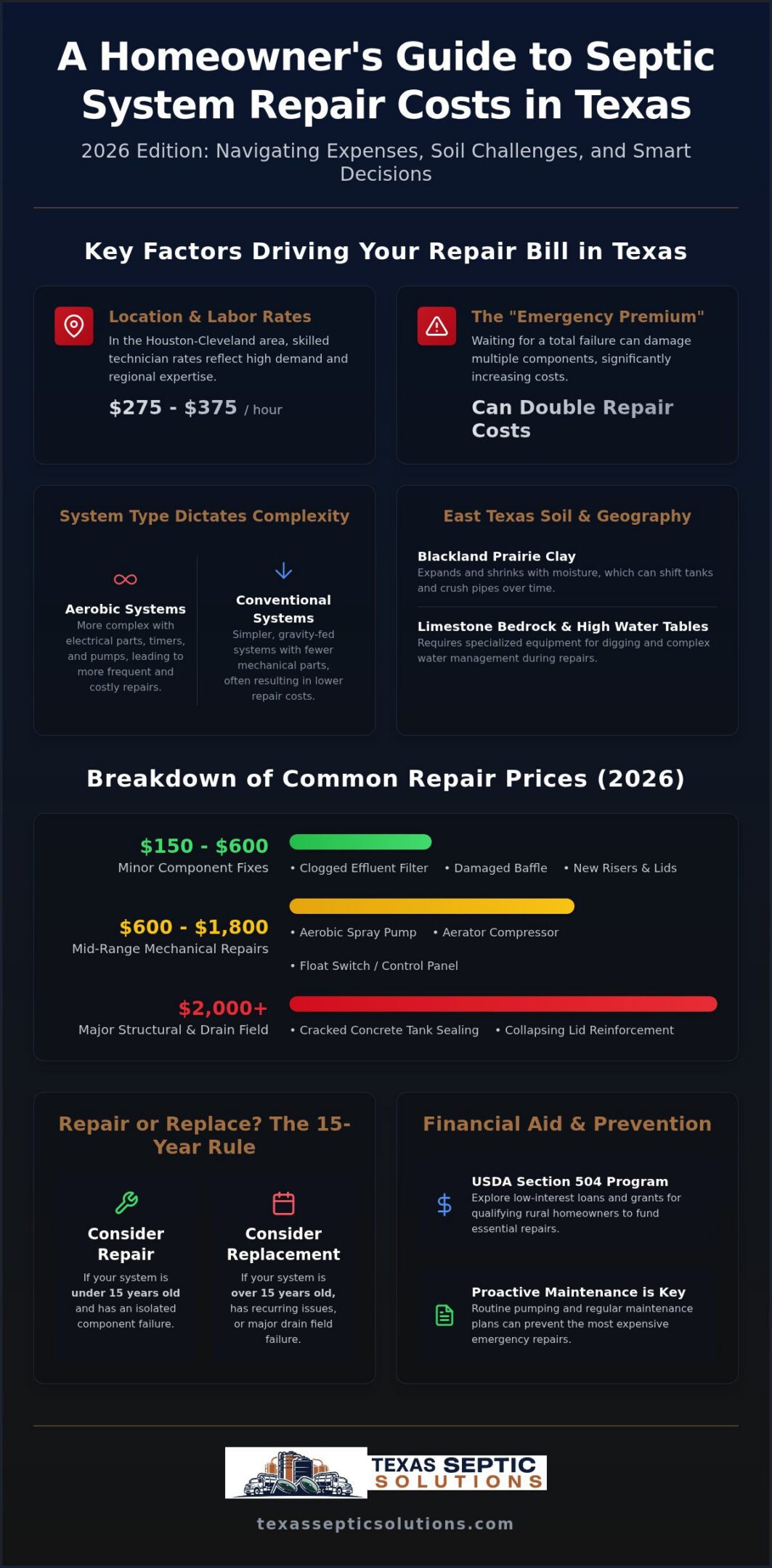 Septic System Repair Cost in Texas: 2026 Homeowner Price Guide