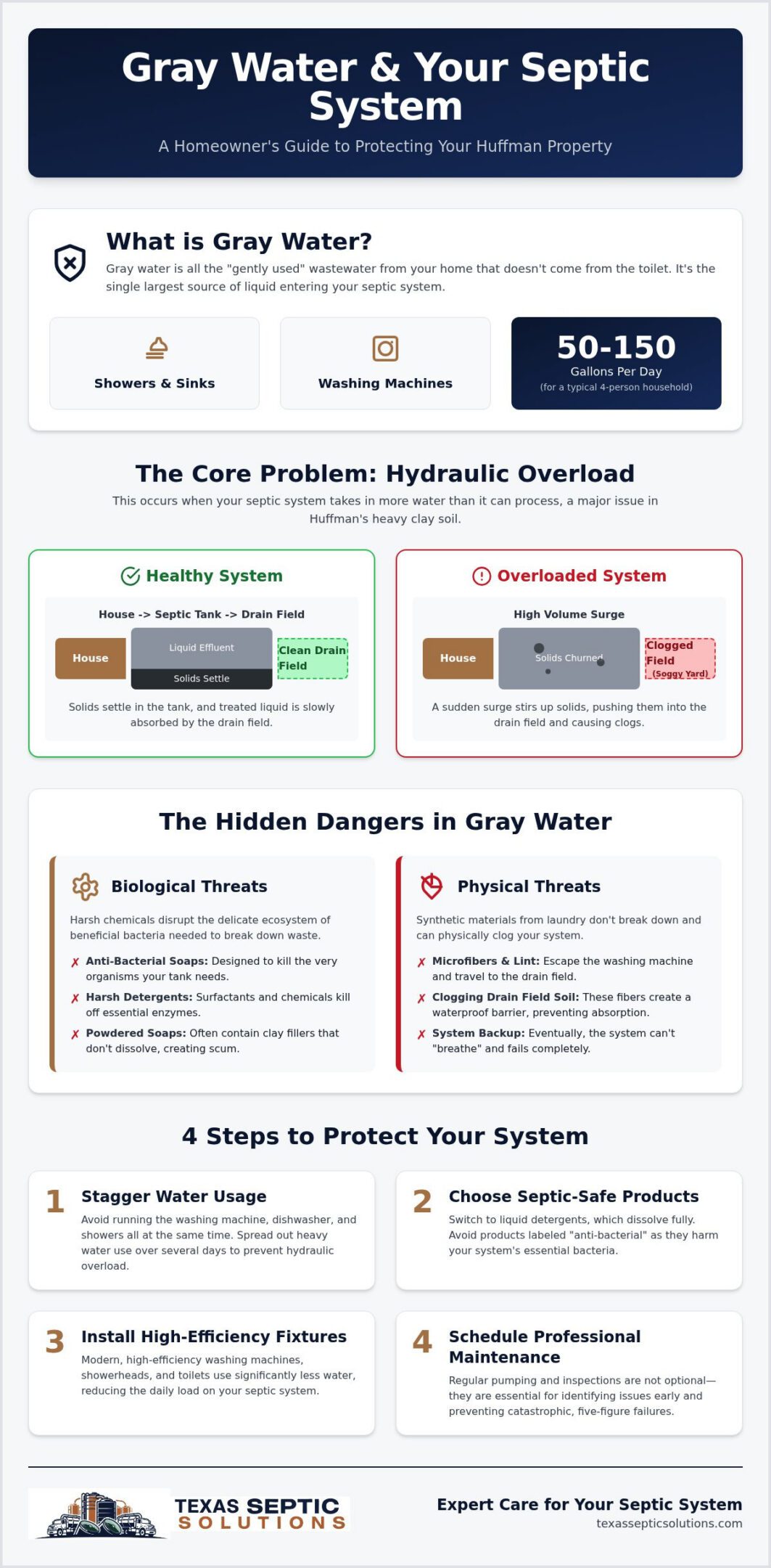 How Gray Water Affects Septic Systems in Huffman: A Homeowner’s Management Guide